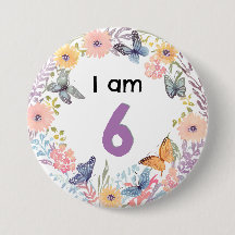 Eu Sou 6 Floral Butterfly Alfinete Distintivo Botã
