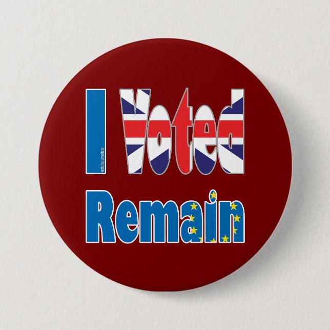 Bóton Redondo 7.62cm "Eu Voted permaneço" na UE para o referendo (Frente)