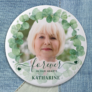 Bóton Redondo 7.62cm Eucalyptus Greenery Foto Memorial Funeral