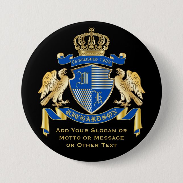 Bóton Redondo 7.62cm Faça seu próprio Casaco de armas emblema azul de á (Frente)