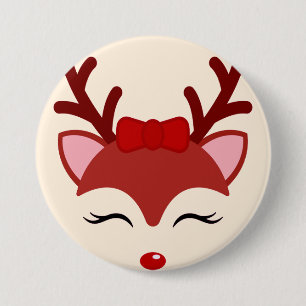 Bóton Redondo 7.62cm Face de Reindeer de Natal