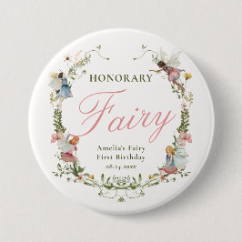 Bóton Redondo 7.62cm Fada Honorária Primeira Vintage Aniversário Floral