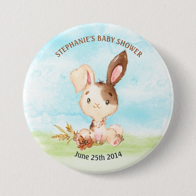 Bóton Redondo 7.62cm Fazenda de Chá de fraldas de coelho com aquarela (Frente)