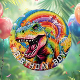 Bóton Redondo 7.62cm Feliz aniversário do Rainbow dinossauro