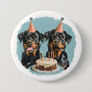 Bóton Redondo 7.62cm Feliz Aniversário Rottweiler Cães