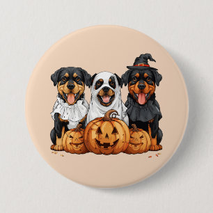 Bóton Redondo 7.62cm Feliz Halloween Rottweiler Cães Jack O Lanterna