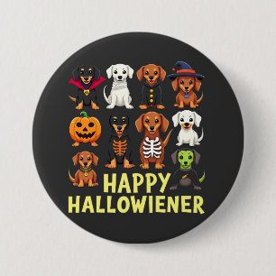 Bóton Redondo 7.62cm Feliz Hallowiener Spooky Halloween Dog Weiner