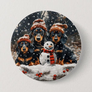 Bóton Redondo 7.62cm Feliz Natal Dachshund Dogs Snowman
