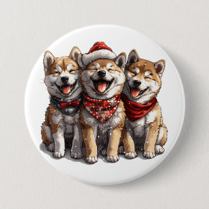 Bóton Redondo 7.62cm Feliz Natal Shiba Inu Dogs