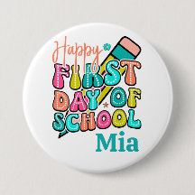 Feliz Primeiro Dia De Aula Lápis Retro Groovy