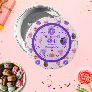 Bóton Redondo 7.62cm Feliz Púrpura Púrpura e Bonito Aniversário de Uma 