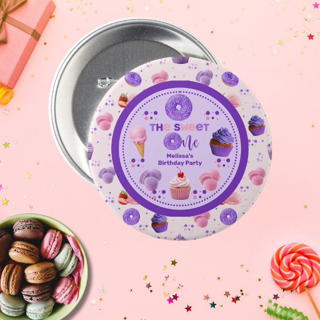 Bóton Redondo 7.62cm Feliz Púrpura Púrpura e Bonito Aniversário de Uma  (Criador carregado)