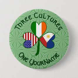 Bóton Redondo 7.62cm Filipino Irish American Flagres Shamrock Personali