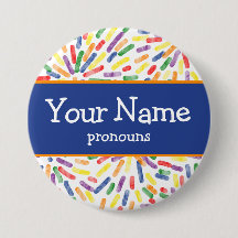 Fireworks Rainbow Pride Flag Pronounes Nametag