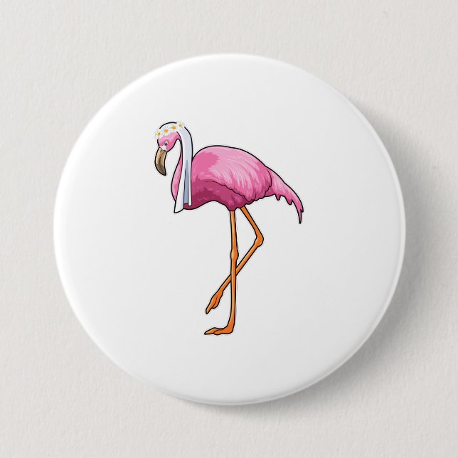 Bóton Redondo 7.62cm Flamingo como Noiva com Véu (Frente)