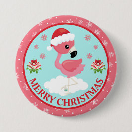 Bóton Redondo 7.62cm Flamingo de Natal Rosa e Vermelho Fofo Inverno