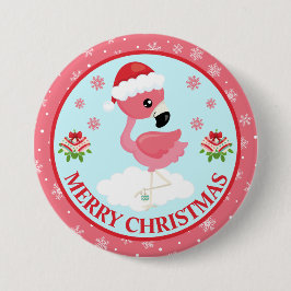 Bóton Redondo 7.62cm Flamingo de Natal Rosa e Vermelho Fofo Inverno