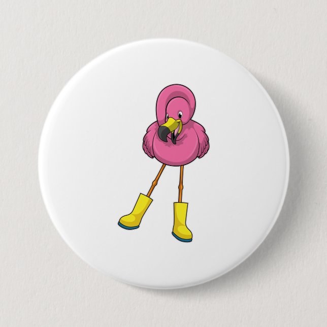 Bóton Redondo 7.62cm Flamingo na chuva com botas de borracha (Frente)
