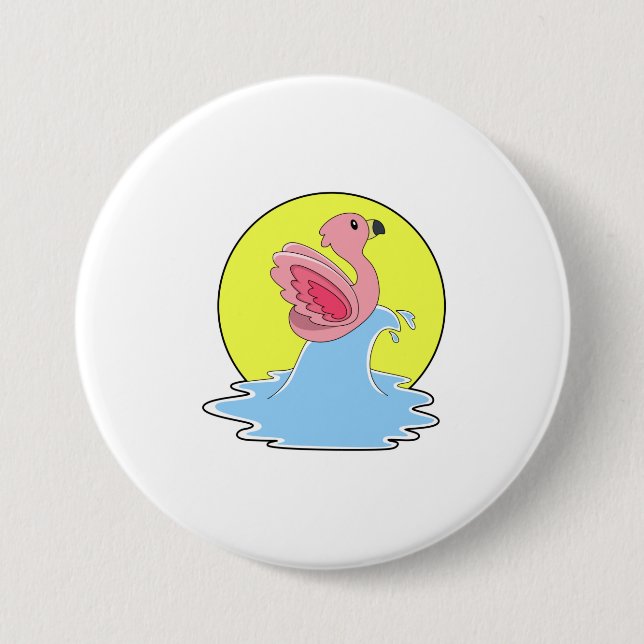 Bóton Redondo 7.62cm Flamingo no Surfe na Água (Frente)