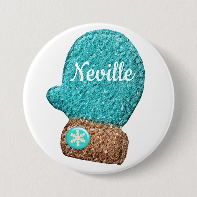 Bóton Redondo 7.62cm Floco de neve giro, cor azul-acastanhada (Frente)