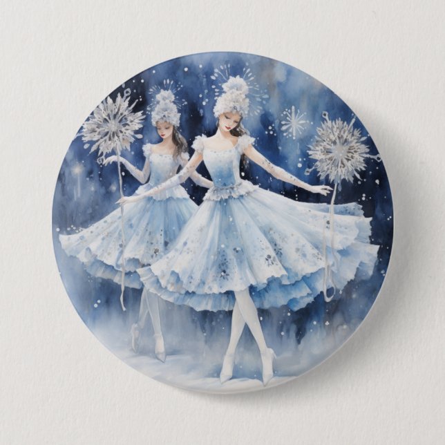 Bóton Redondo 7.62cm Flocos de Neve do Ballet O Quebra-Nozes (Frente)