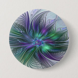 Bóton Redondo 7.62cm Flor Arte Abstrata Moderna Fractal Verde Roxo