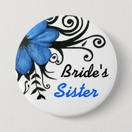 Bóton Redondo 7.62cm Flor Azul com Folhas Pretas e Suavidades