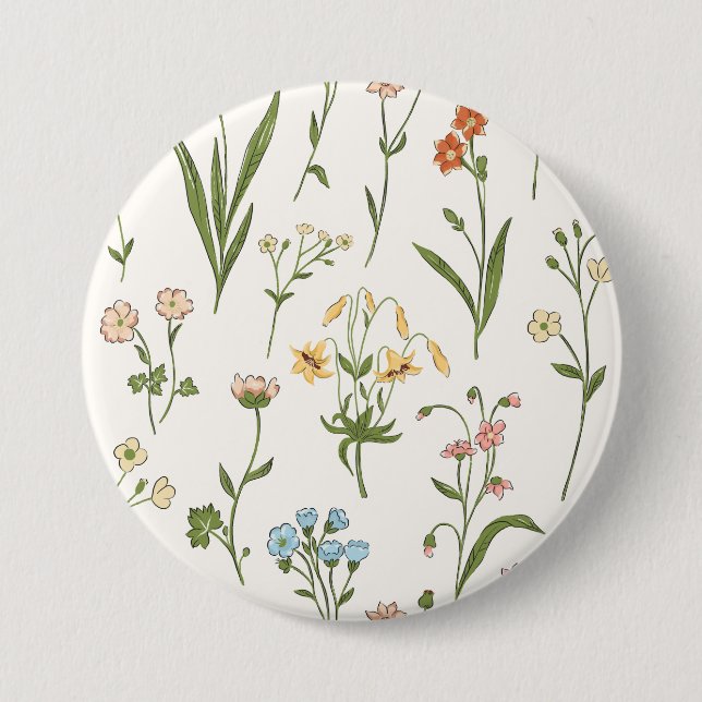 Bóton Redondo 7.62cm Flores Botânicas - Floral Elegante (Frente)