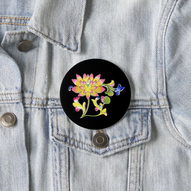 Bóton Redondo 7.62cm Flores de Lotus e Vinha (In Situ)