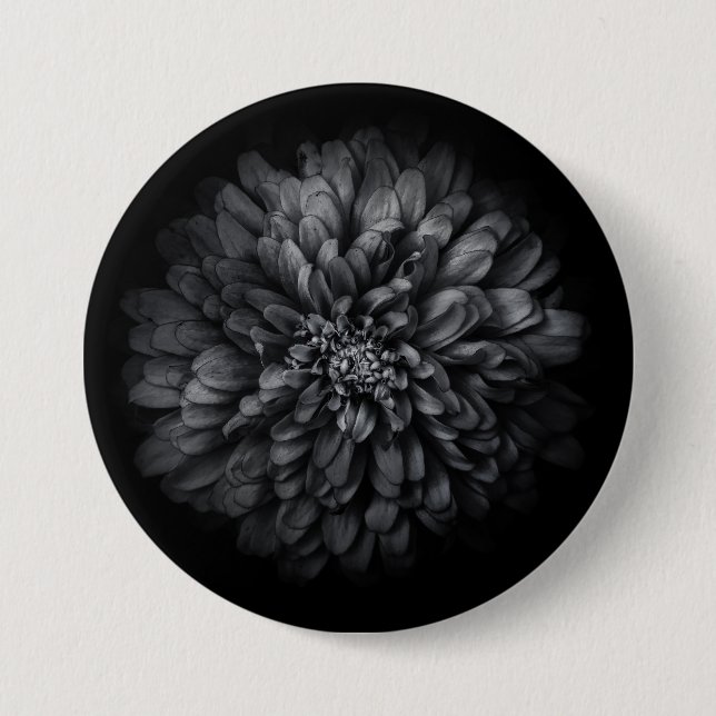 Bóton Redondo 7.62cm Flores De Quintal A Preto E Branco No 68 (Frente)
