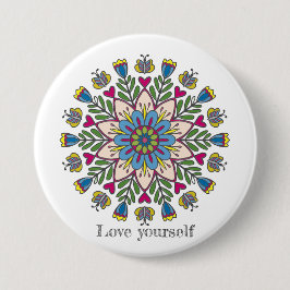 Bóton Redondo 7.62cm Flores mandala de amor próprio