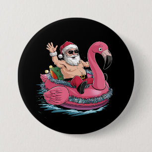 Bóton Redondo 7.62cm Flutuador de Flamingo de Natal no Verão de Julho