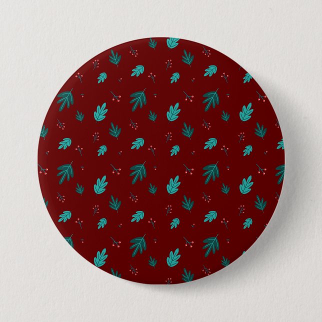 Bóton Redondo 7.62cm Folhas de Árvore Evergreen e Berries Red Holly (Frente)