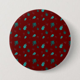 Bóton Redondo 7.62cm Folhas de Árvore Evergreen e Berries Red Holly