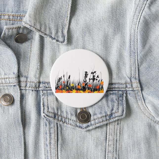 Bóton Redondo 7.62cm Folhas de outono e Silhueta de grama selvagem (Criador carregado)