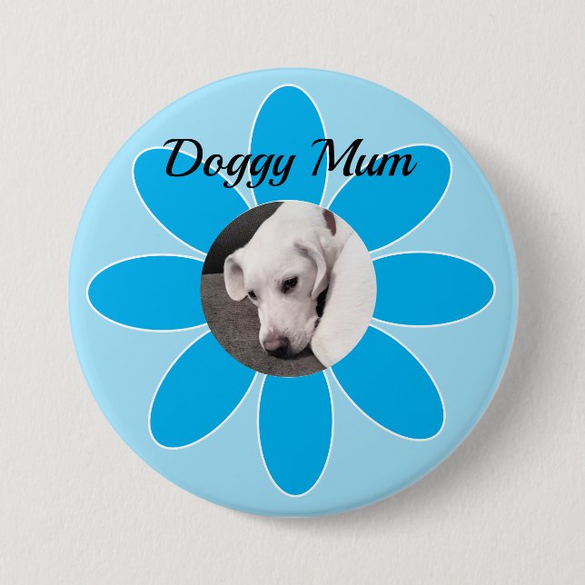 Bóton Redondo 7.62cm Foto de Cachorro Engraçado no Quadro de Mãe Azul (Frente)