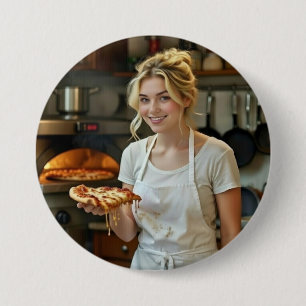 Bóton Redondo 7.62cm Foto de Comer Pizza Personalizar