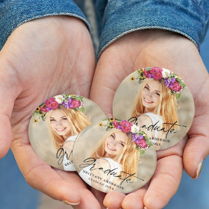 Bóton Redondo 7.62cm Foto do Formando de Script de Tinta Moderna de Cal