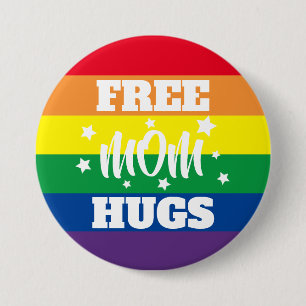 Bóton Redondo 7.62cm Free Mãe Hugs   Estrelas e arco-íris