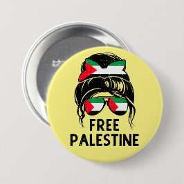 Bóton Redondo 7.62cm Free Palestine Messine Bun Palestina Mãe Gaza