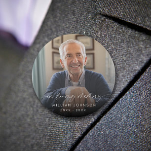 Bóton Redondo 7.62cm Funeral de Script Elegante de Foto de Memória Ador