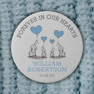 Bóton Redondo 7.62cm Funeral Na Memória Adorável  Elefantes azuis