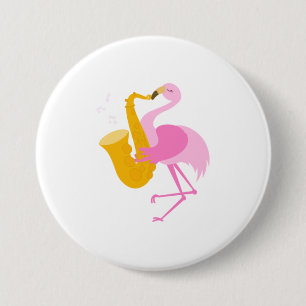 Bóton Redondo 7.62cm Funn Saxofonista Flamingo Jogando