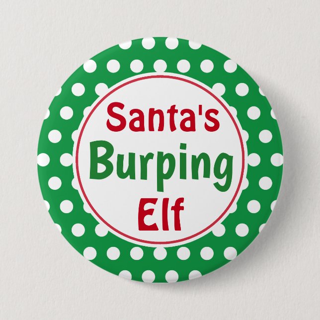 Bóton Redondo 7.62cm Funny Santa's Burping Elf Christmas Button Pin (Frente)