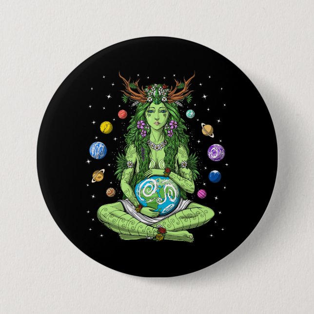 Bóton Redondo 7.62cm Gaia Deusa da Mãe Terra (Frente)