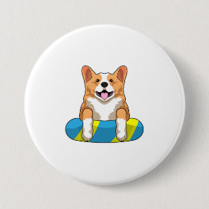 Bóton Redondo 7.62cm Galês Corgi em Nadação com conselho de Nadaçã