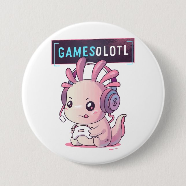 Bóton Redondo 7.62cm Gamesolotl - Gamer Axolotl (Frente)