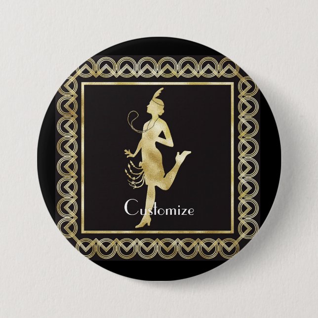 Bóton Redondo 7.62cm Garota Flapper de 1920 Thunder_Cove (Frente)