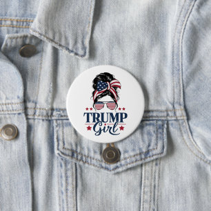 Bóton Redondo 7.62cm Garota Trump Coque Desgrenhado Trump 2024 Eleição