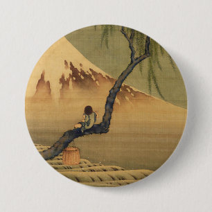 Bóton Redondo 7.62cm Garoto Katsushika Hokusai Vivendo o Monte Fuji